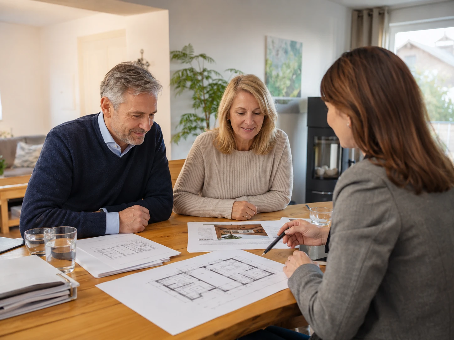 Paar im Gespräch mit einer Immobilienberaterin
